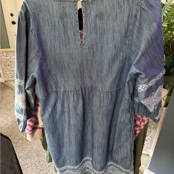 J. Jill Denim Embroidered Indigo Peasant Dress Women's Sz Medium Petite - Picture 5 of 8